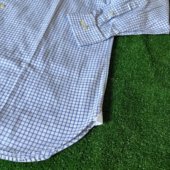 Peter Millar Long Sleeve Button Down Plaid Blue Oxford Easy Care Shirt Size XL - Picture 3 of 12